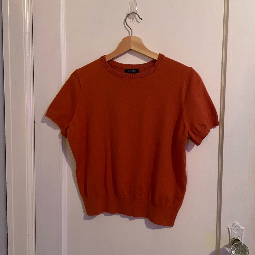 Land’s End Red-Orange Baumwolle Crewneck Short Sleeve Ribbed Hem Sweater Sz. M/P